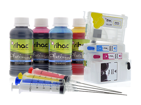 Rihac alternative for Epson 252 252XL 254XL refillable cartridges with premium dye refill inks suits Epson workforce WF-7725, WF-7720, WF-7710, WF-7620, WF-7610, WF-3640, WF-3620